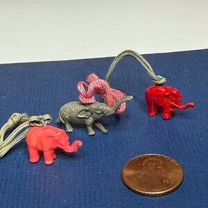 Lot of 3 Vintage Miniature Lucky Elephant Celluloid Cracker Jack Charms Prizes